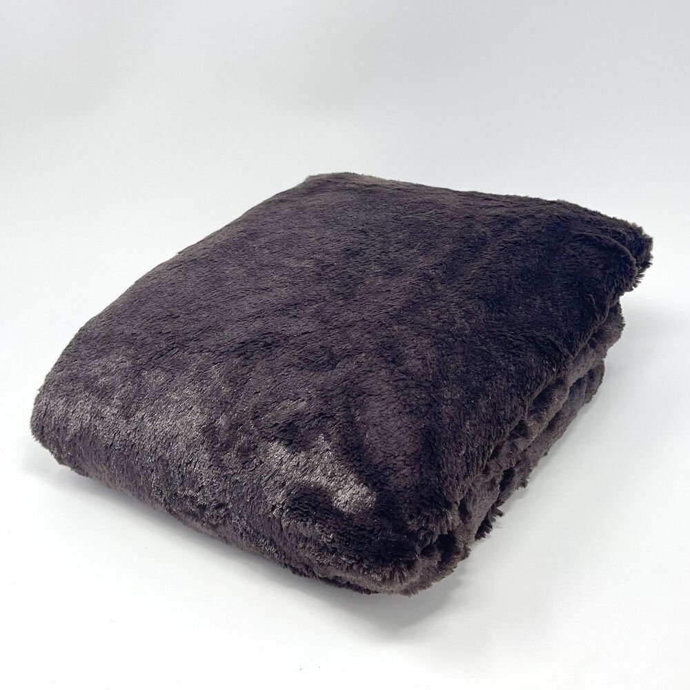 Brookstone Nap Travel Throw Blanket 2 Ply Chocolate Brown Plush Satin Trim 38x60